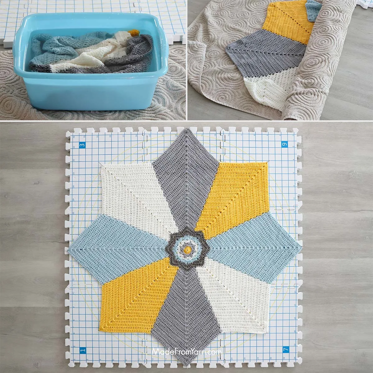 how to wet blocking your crochet project for a professional finishing.