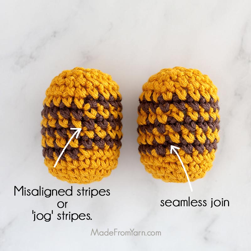 learn how to crochet aligned stripes in amigurumi.