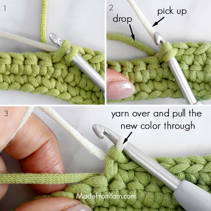 The traditional color-changing method is super easy and widely used in crochet. It’s great for projects where the back isn’t too visible, though it can leave a little trail of unfinished stitches on the reverse side.